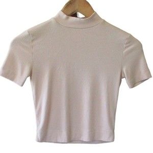 Babaton Ribbed Mock Neck Crop Tee Shirt